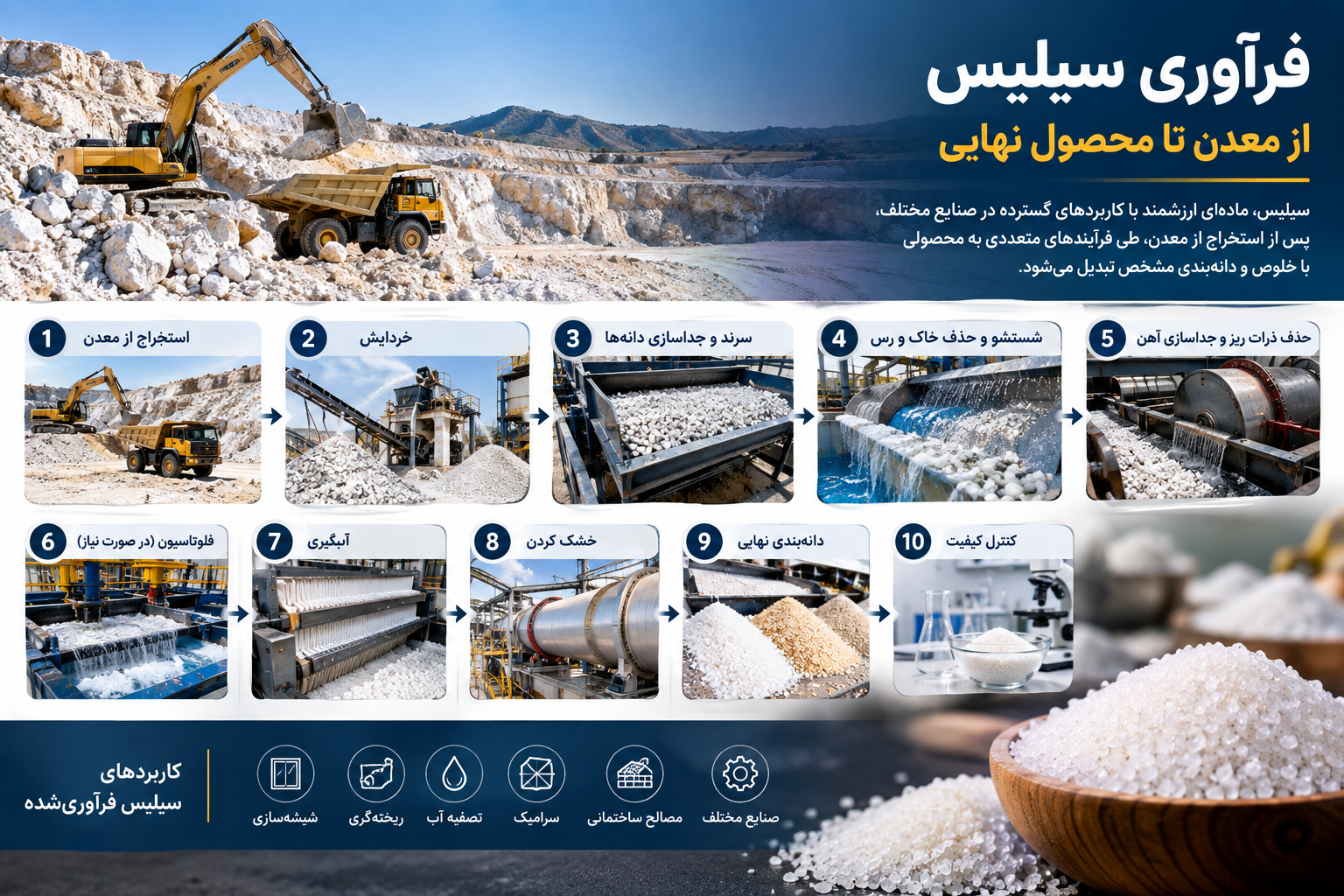 سیلیس چگونه از معدن تا محصول نهایی فرآوری میشود؟